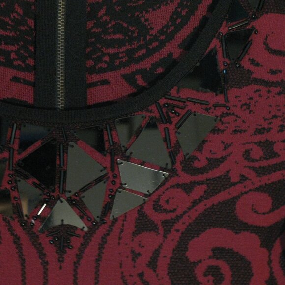 Cache Dress Medium NWOT  Red Black Paisley Print Sheath Heavyweight Back Zip - Picture 3 of 7